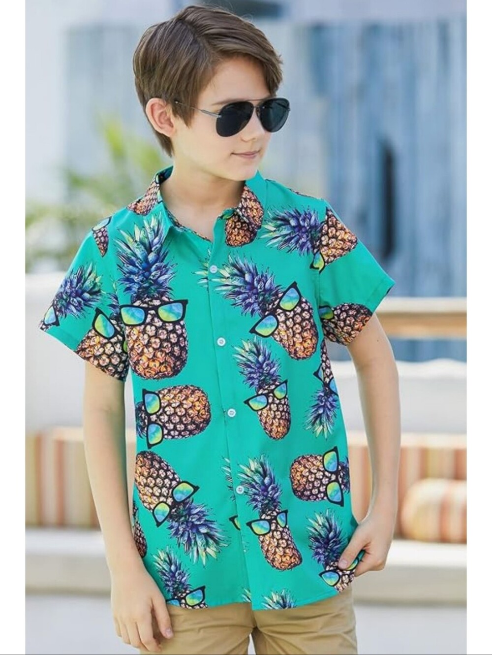Hawaiaan Pineapple Print Button Down Shirt Mint Green Size XS